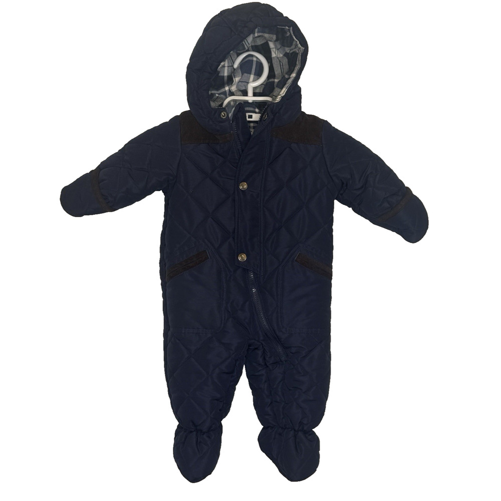 Rothschild Hooded Quilted Snowsuit Navy Blue‎ Plaid Lined Infant Boys 6/9 Months